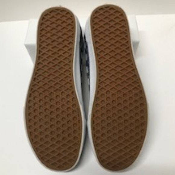 Vans Old Skool Checker Flame in Navy Blue Checker/True White Canvas Skate Shoes - Picture 15 of 16